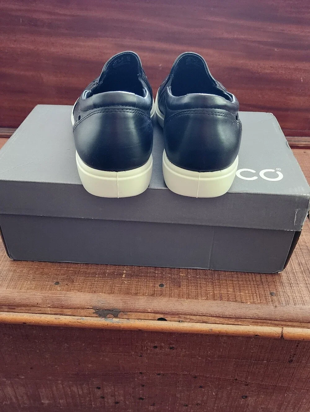 Ecco Soft 7 Black Woven Leather Slip-On Sneakers with White Sole